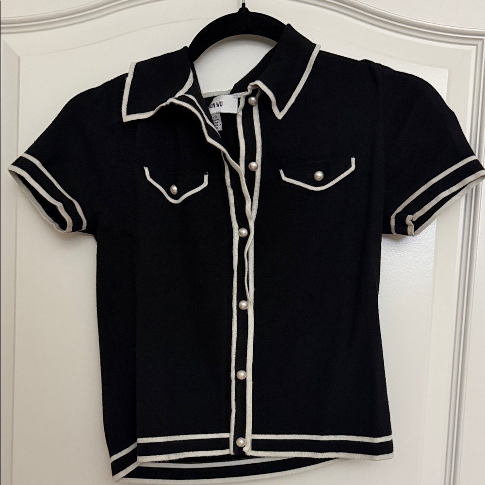 Jason Wu Black Button Down Shirt with White Trim
